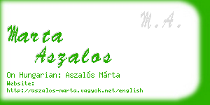 marta aszalos business card
